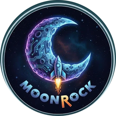 Team MoonRock logo: a circuit-traced crescent moon with a rocket launching from it.